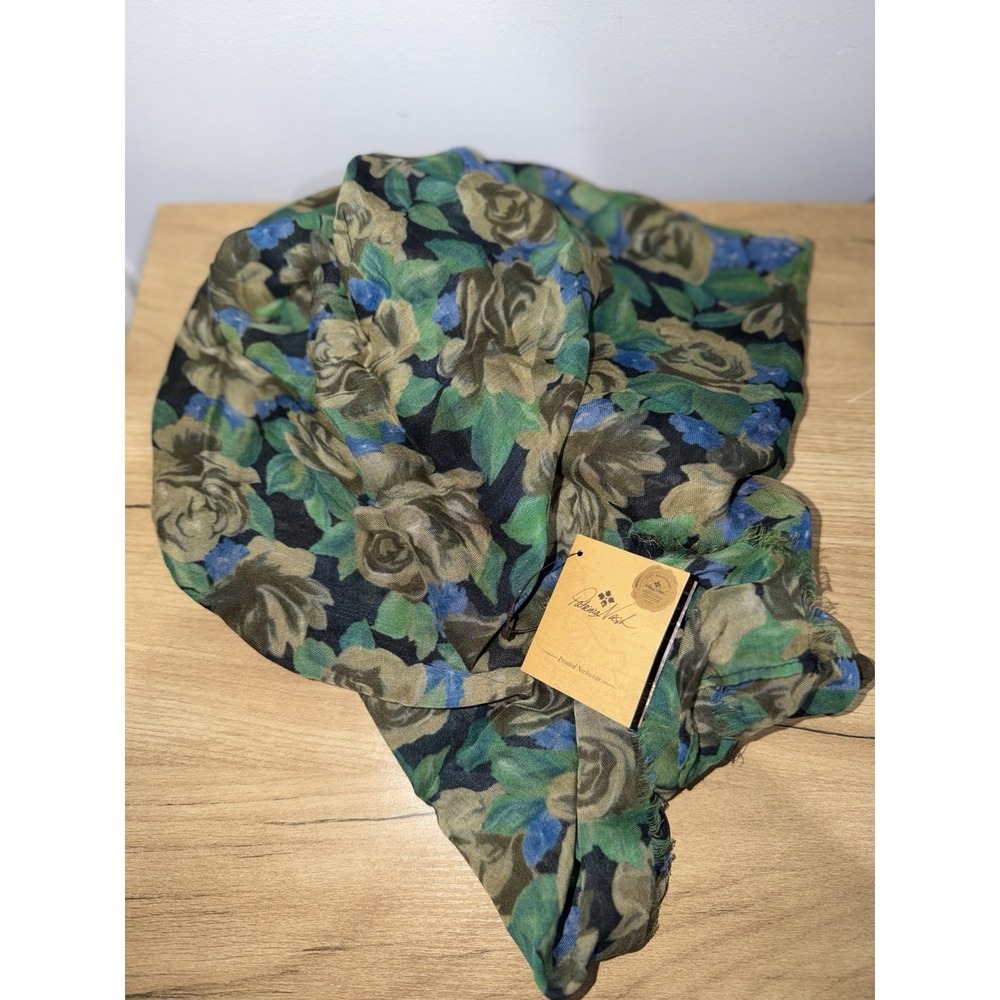 NWT Patricia Nash Floral Scarf Lightweight Viscose Fringe Wrap Green Blue Brown